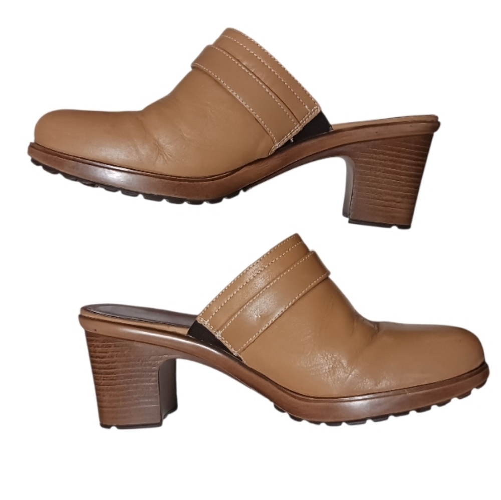 Dansko Leather Mule Clog Block Heel Slip-On Camel - Picture 4 of 13